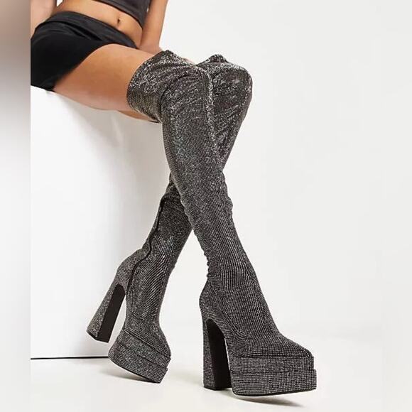 Steve Madden 6.5 tall glitter heels stripper platform sultry studded rhinestone - Picture 1 of 8